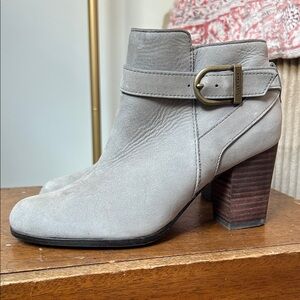 Cole Haan Light Gray Suede Ankle Booties with Buckle